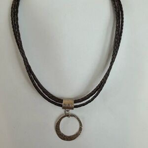 Silpada Brown Leather 3 strand Necklace with Sterling Silver Pendant, 17 inches